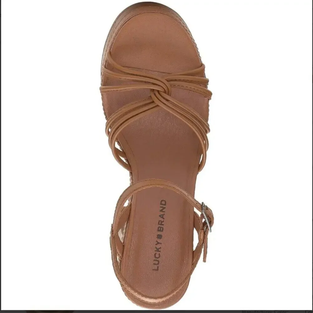 Lucky Brand Ismene Buckle Platform Sandals Cognac Eco Sheep